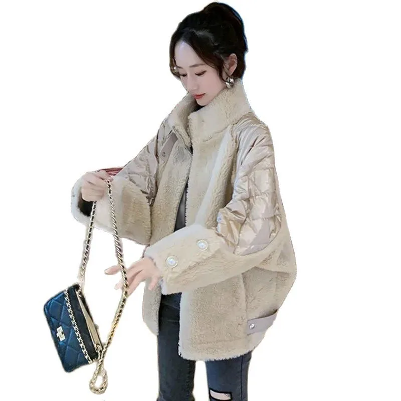 Stand Collar Down Cotton Jacket Female Short Coat Autumn Winter Women's Loose Imitation lamb Wool splicing Cotton Jacket New
Stand Collar Down Cotton Jacket Female Short Coat Autumn Winter Women's Loose Imitation lamb Wool splicing Cotton Jacket New