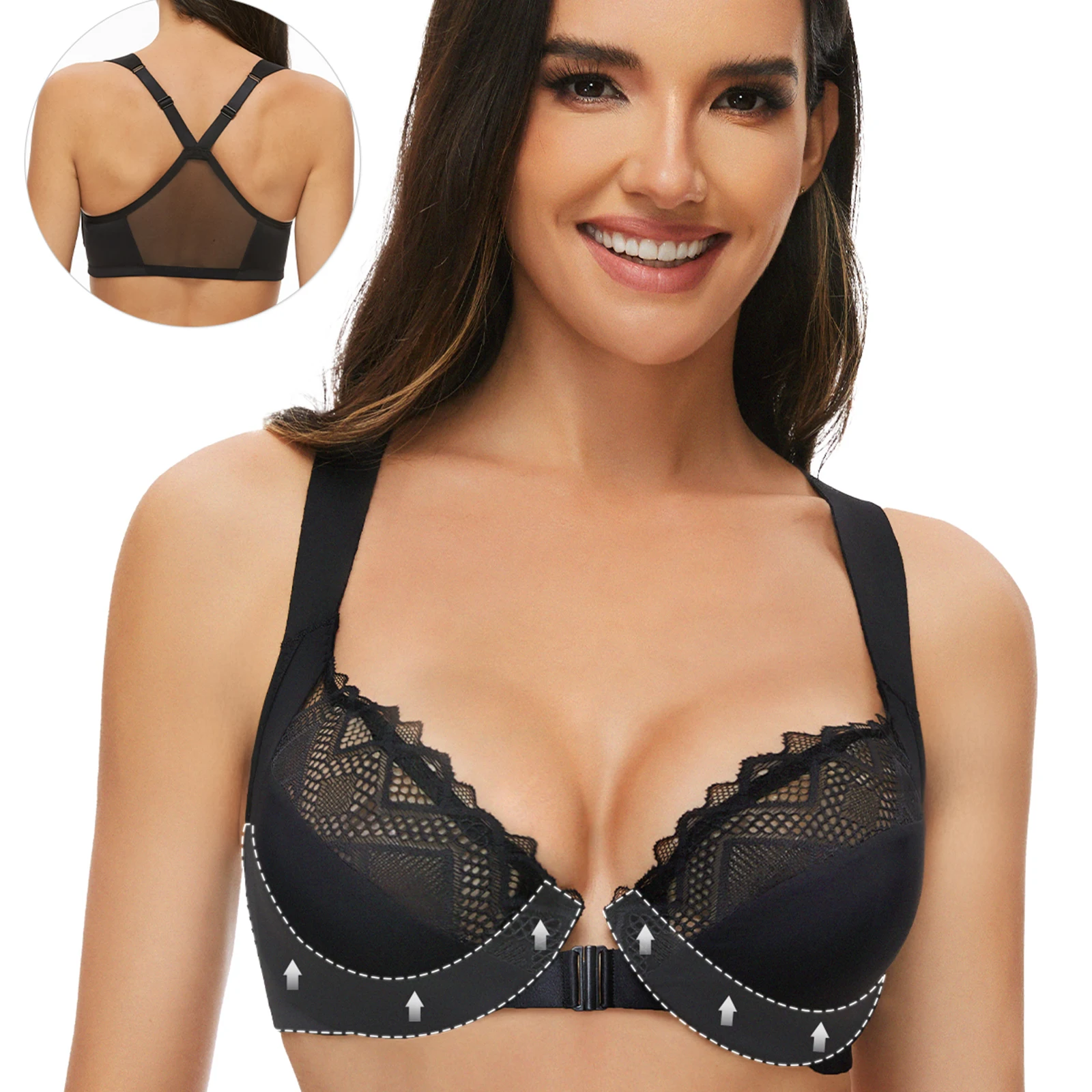 New Lace Bras Front Closure Plus Size Underwire Racerback Unlined Ultra Thin Mesh Transparent Elastic Bra Minimizer
New Lace Bras Front Closure Plus Size Underwire Racerback Unlined Ultra Thin Mesh Transparent Elastic Bra Minimizer