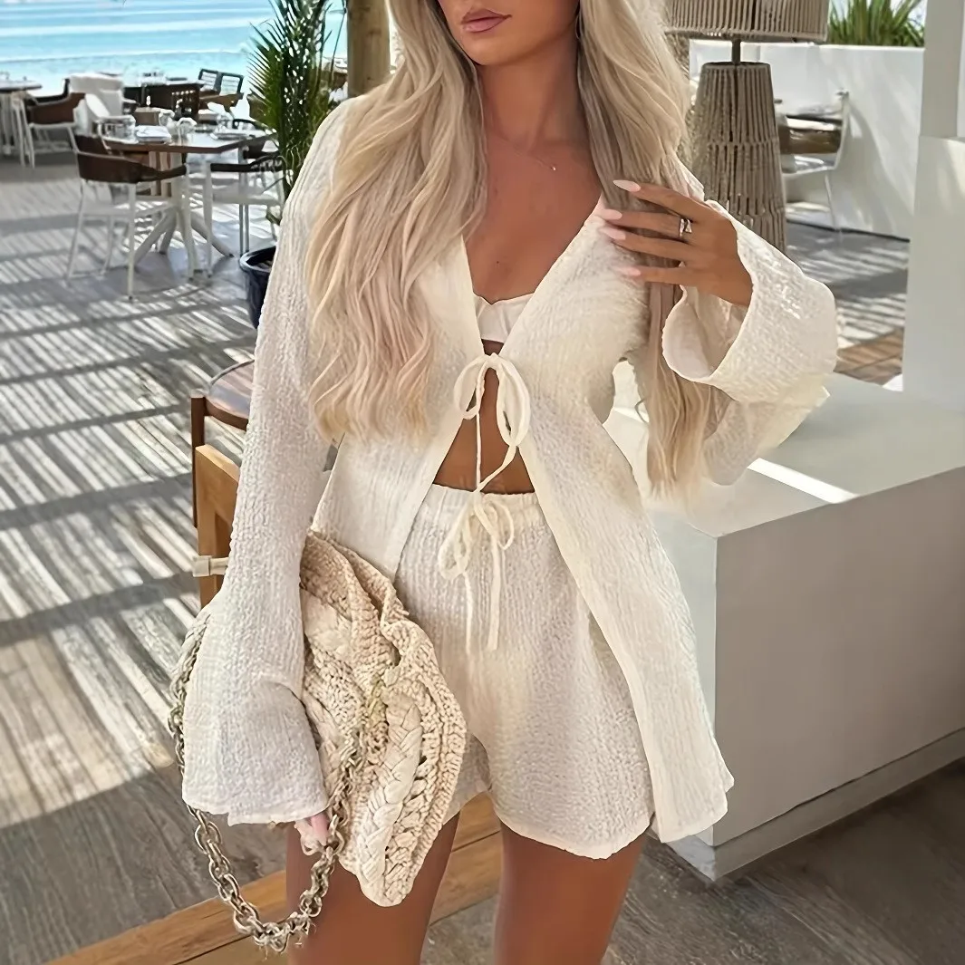 Summer Women's Clothing Shorts Women's 2-piece Set Drawstring Short Pants Two Piece Set V Neck Top Casual Shorts
Summer Women's Clothing Shorts Women's 2-piece Set Drawstring Short Pants Two Piece Set V Neck Top Casual Shorts