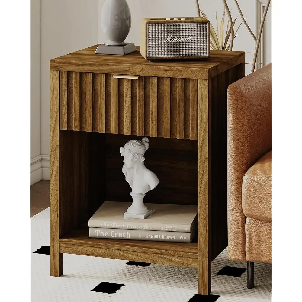 Nightstand,Farmhouse Night Stand With Storage Drawer And Open Wood Shelf,Walnut Brown
Nightstand,Farmhouse Night Stand With Storage Drawer And Open Wood Shelf,Walnut Brown