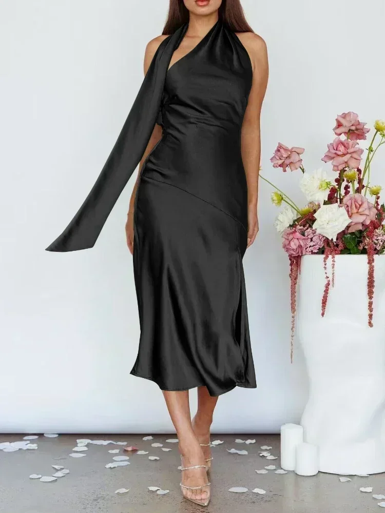 Solid Color Fashion Sleeveless Sweet Midi Evening Dress 2023 Elegant Long Satin Backless Maxi Party Dress Women Summer
Solid Color Fashion Sleeveless Sweet Midi Evening Dress 2023 Elegant Long Satin Backless Maxi Party Dress Women Summer