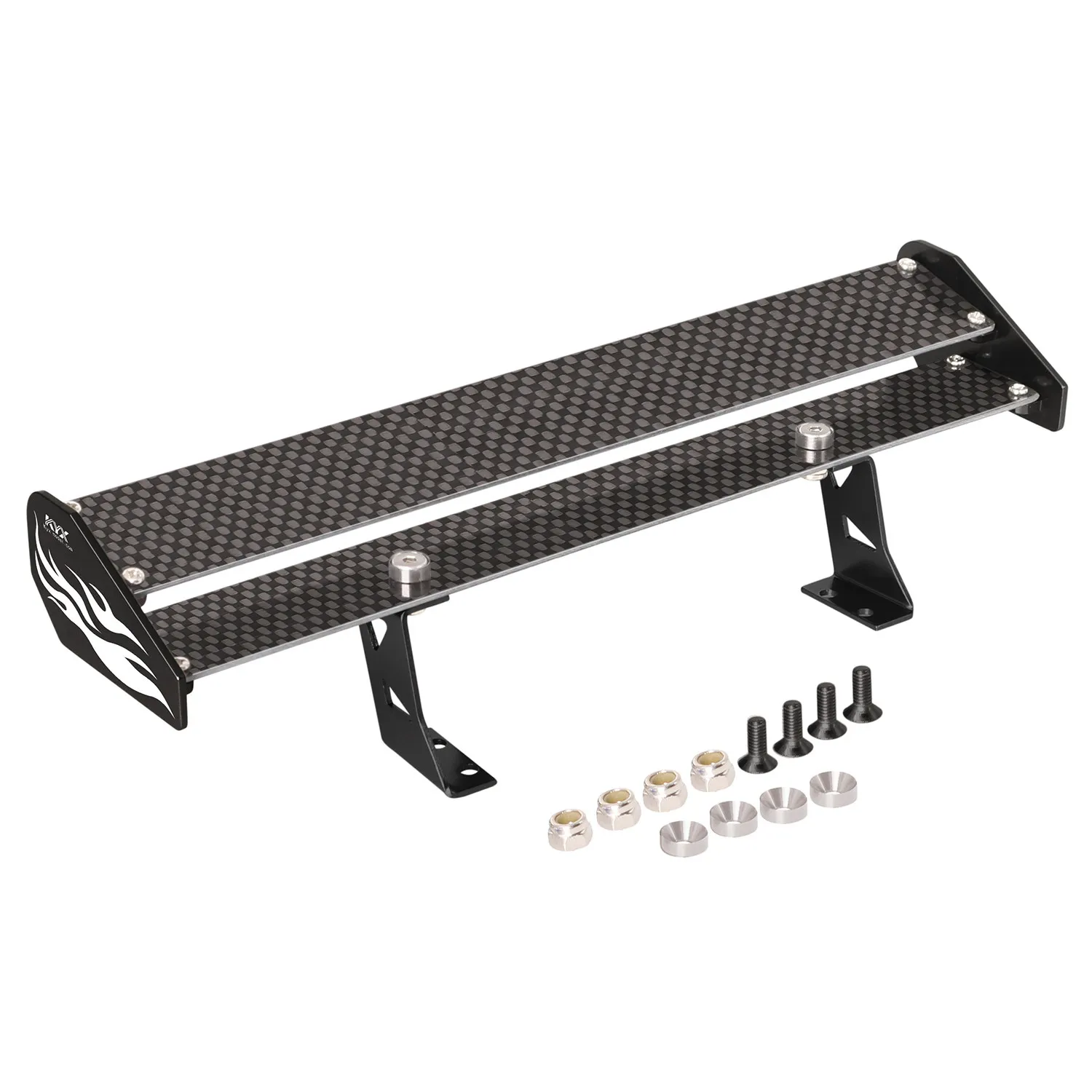 KYX simulation model car 1/10 frame DIY modification with fixed wing carbon fiber and aluminum alloy rear dual tail fins
KYX simulation model car 1/10 frame DIY modification with fixed wing carbon fiber and aluminum alloy rear dual tail fins