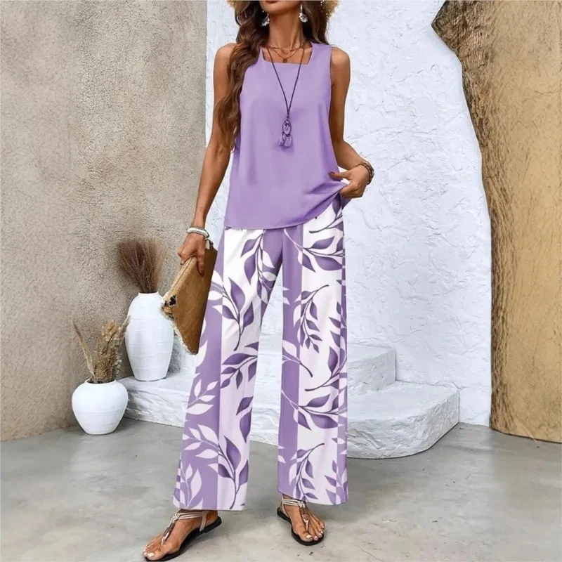 Spring And Summer Sleeveless Vest Solid Color Loose Top Printed Trousers Two-piece Set Womens New Outdoor Commuting Camping Suit
Spring And Summer Sleeveless Vest Solid Color Loose Top Printed Trousers Two-piece Set Womens New Outdoor Commuting Camping Suit