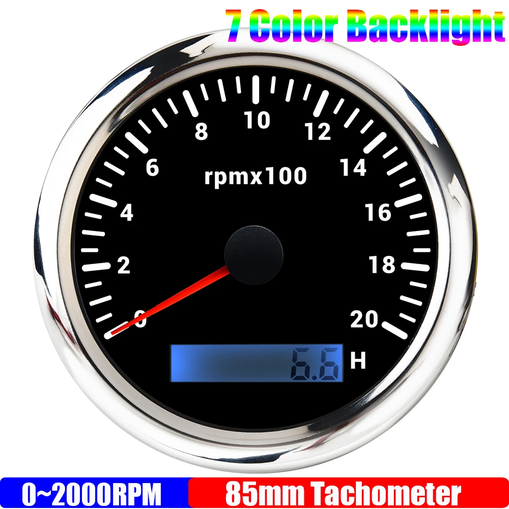 0~2000RPM 85mm Tachometer with 7 Color Backlight Waterproof Tacho Gauge Hourmeter for Diesel/Gasoline Car Boat 12V 24V
0~2000RPM 85mm Tachometer with 7 Color Backlight Waterproof Tacho Gauge Hourmeter for Diesel/Gasoline Car Boat 12V 24V
