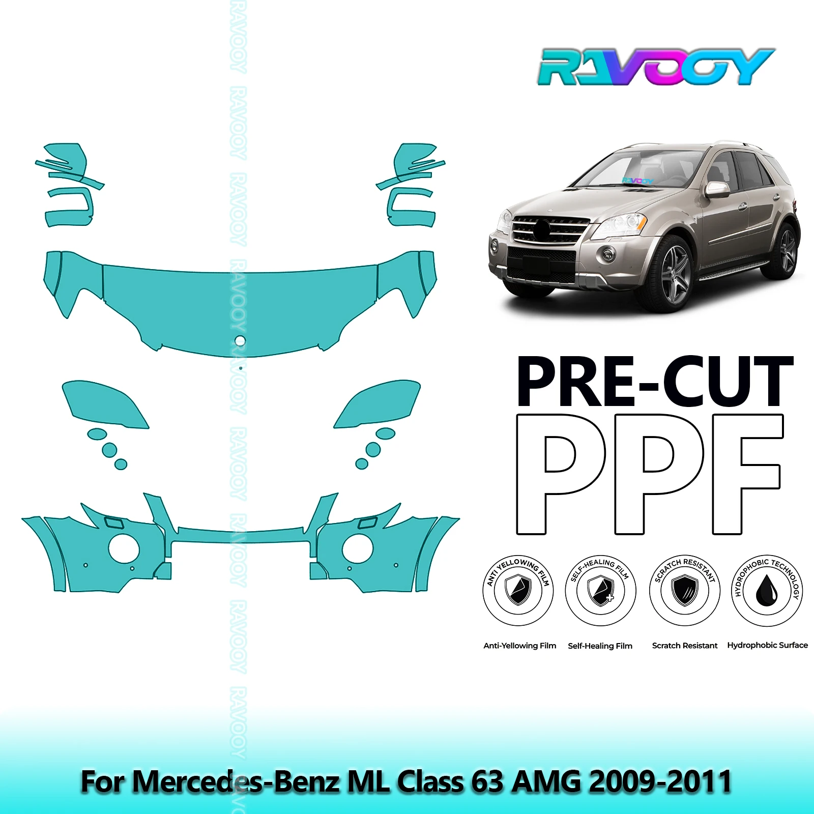 Передний комплект автомобиля, прозрачный бюстгальтер, предварительно вырезанная защитная пленка для краски PPF для Mercedes-Benz ML Class 63 AMG 2009-2011 
Передний комплект автомобиля, прозрачный бюстгальтер, предварительно вырезанная защитная пленка для краски PPF для Mercedes-Benz ML Class 63 AMG 2009-2011
