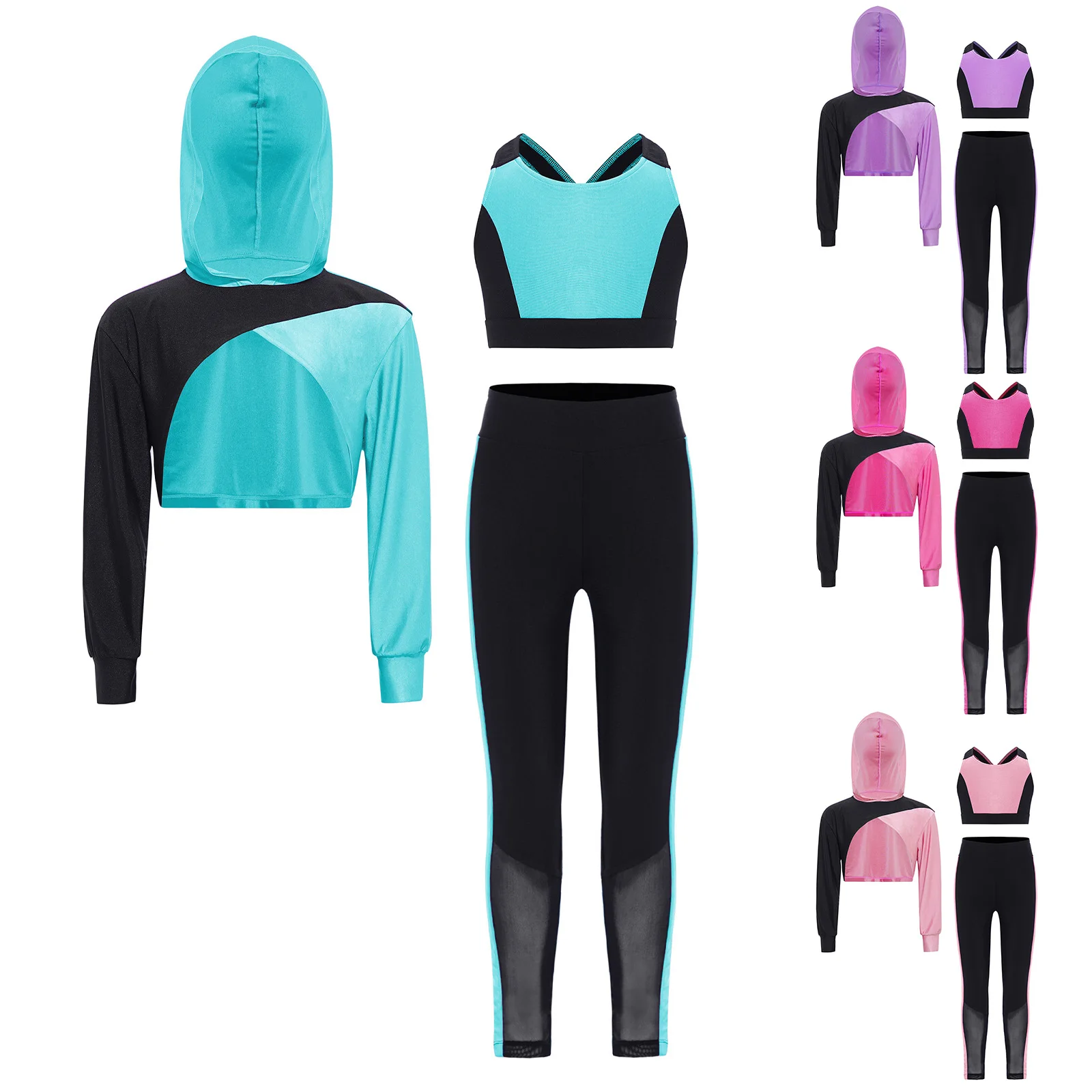 2025 Kids Girl's 3-Piece Color Block Sports Set Long Sleeve Asymmetrical Hem Cropped Hoodie with Cross Back Vest And Leggings
2025 Kids Girl's 3-Piece Color Block Sports Set Long Sleeve Asymmetrical Hem Cropped Hoodie with Cross Back Vest And Leggings
