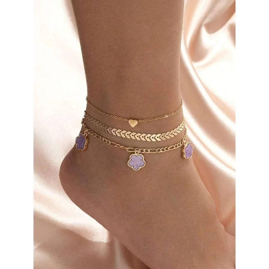 3pcs Set Of Women's Summer Vacation Beach Style Bead, Chain, Clover, Heart Pendant Anklet
3pcs Set Of Women's Summer Vacation Beach Style Bead, Chain, Clover, Heart Pendant Anklet