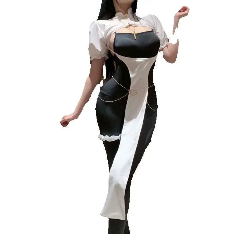 Европейское и американское женское эротическое белье, одежда монахини, сексуальный облегающий комбинезон, комплект униформы, темный костюм на Хэллоуин
Европейское и американское женское эротическое белье, одежда монахини, сексуальный облегающий комбинезон, комплект униформы, темный костюм на Хэллоуин