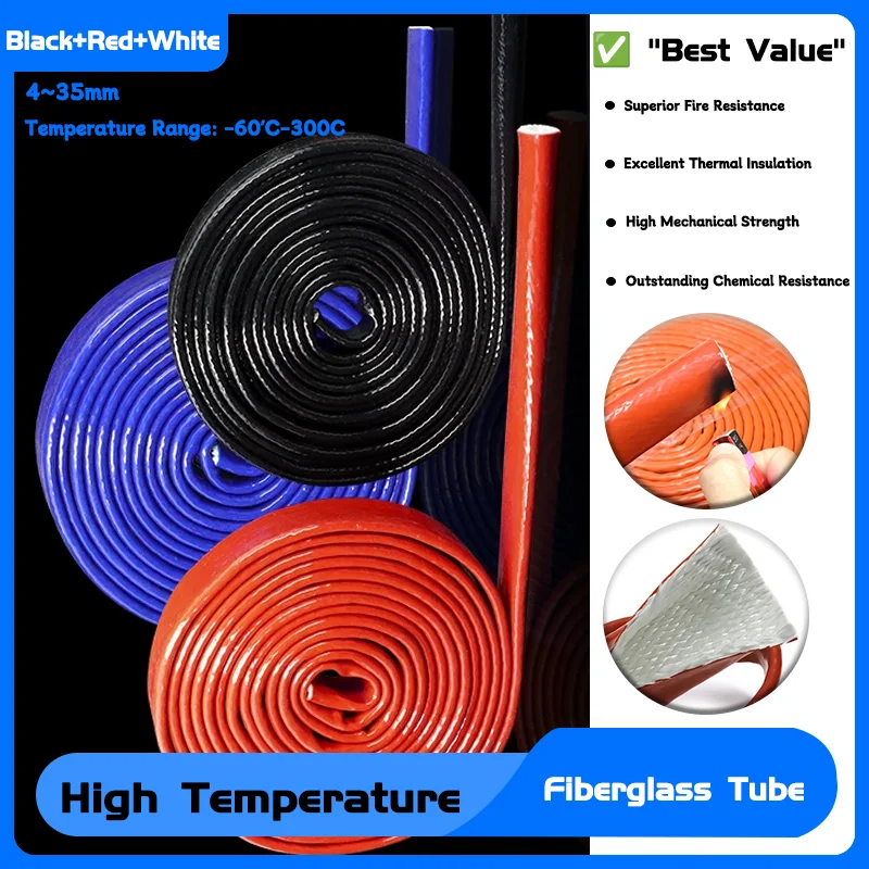 Fiberglass Tube High Temperature Resistant Fireproof Sleeve Silicone Resin Coated Braided Fire Retardant Casing Pipe 1~10M
Fiberglass Tube High Temperature Resistant Fireproof Sleeve Silicone Resin Coated Braided Fire Retardant Casing Pipe 1~10M
