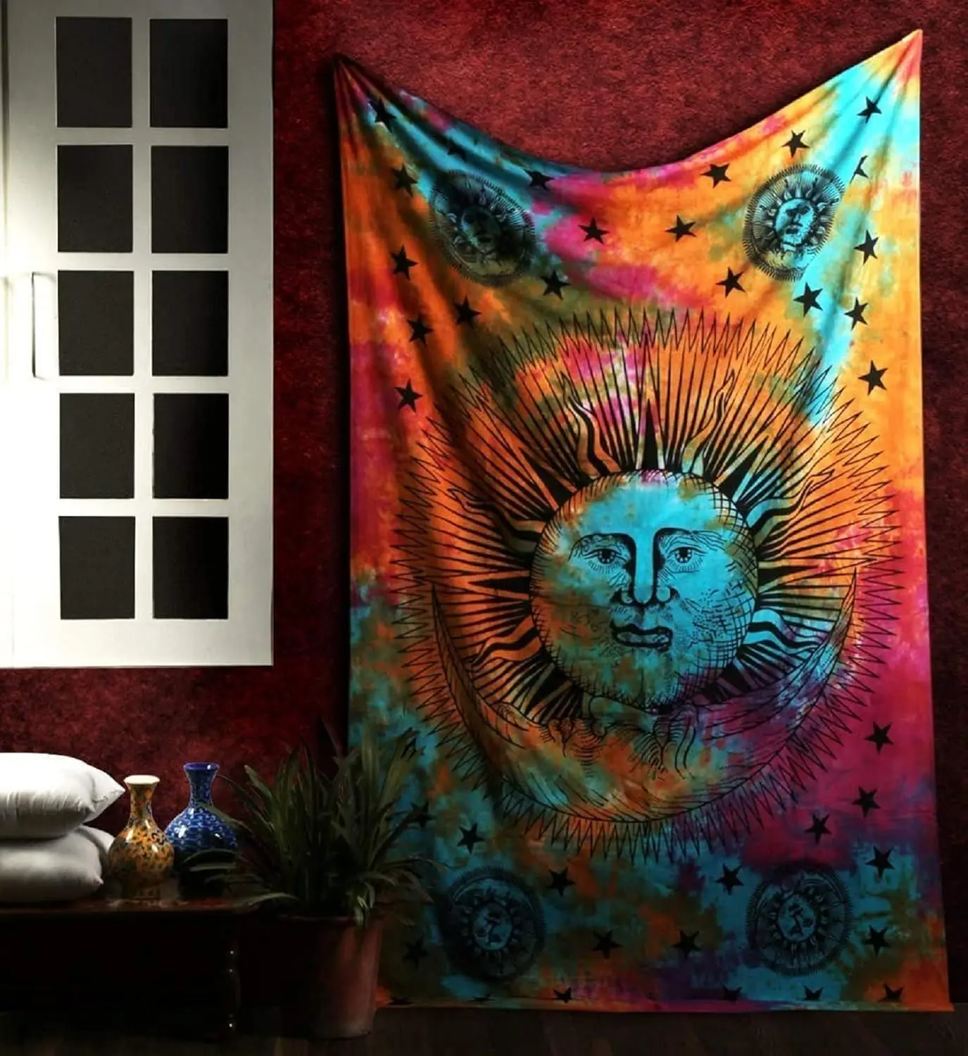 Psychedelic Sun Moon Stars Mandala Tapestry, 82x92 Inch, Bohemian Wall Hanging, Hippie Decor, Indian Trippy Design
Psychedelic Sun Moon Stars Mandala Tapestry, 82x92 Inch, Bohemian Wall Hanging, Hippie Decor, Indian Trippy Design