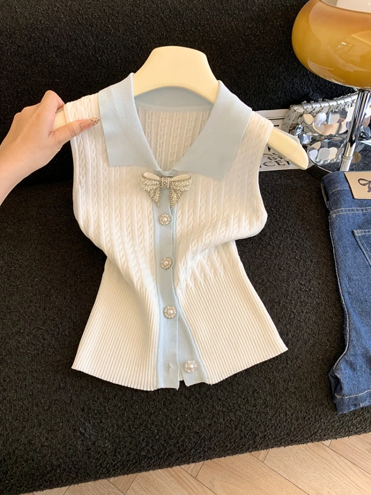 Knot Color Block Knitted Vest Women's Summer New Style Self-Keeping High-End Sensation Beautiful Top Silk Upper Body
Knot Color Block Knitted Vest Women's Summer New Style Self-Keeping High-End Sensation Beautiful Top Silk Upper Body