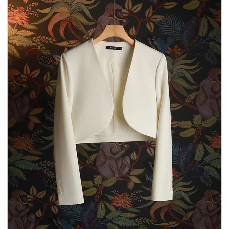 Casual Short Suit Jackets Women Long Sleeve Milk White Coat Spring Autumn High End Versatile Cardigan Office Lady
Casual Short Suit Jackets Women Long Sleeve Milk White Coat Spring Autumn High End Versatile Cardigan Office Lady