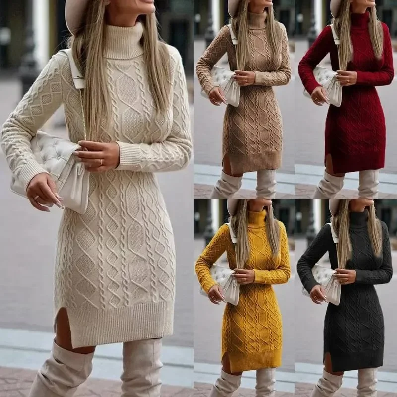 Casual Turtleneck Sweater Dress Women Knitting Clothing Winter Dresses Female Twice VIntage Short Vestidos Femme New 
Casual Turtleneck Sweater Dress Women Knitting Clothing Winter Dresses Female Twice VIntage Short Vestidos Femme New