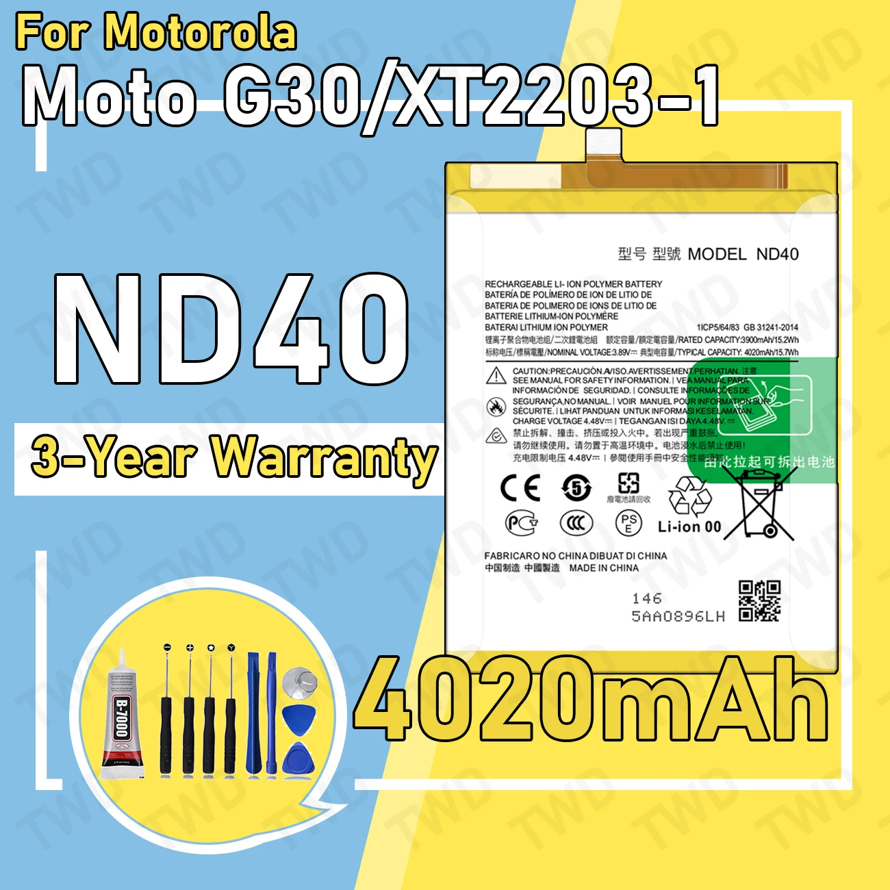 ND40 Large capacity Battery For Motorola Moto G30/XT2203-1 batteries New High Quanlity+Free Tools
ND40 Large capacity Battery For Motorola Moto G30/XT2203-1 batteries New High Quanlity+Free Tools