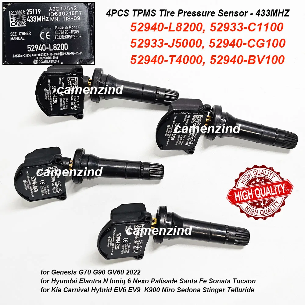 4PCS 52940-L8200 52933-C1100 52940-CG100 TPMS Tire Pressure Sensor 52940L8200 For Hyundai Ioniq 6 Sonata For Kia Niro EV6 EV9
4PCS 52940-L8200 52933-C1100 52940-CG100 TPMS Tire Pressure Sensor 52940L8200 For Hyundai Ioniq 6 Sonata For Kia Niro EV6 EV9