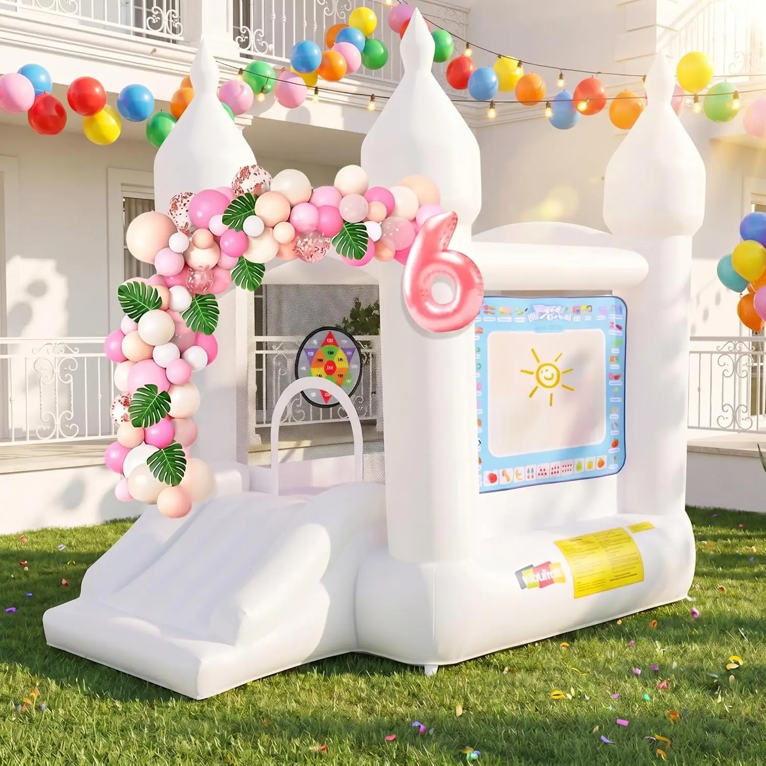 Kids Inflatable Bouncy Castle with Slide - White Portable Jumping Bouncer for Indoor Outdoor Use, for Wedding, Baby Shower, Birthday Party, Includes Balloons, No Blower
Kids Inflatable Bouncy Castle with Slide - White Portable Jumping Bouncer for Indoor Outdoor Use, for Wedding, Baby Shower, Birthday Party, Includes Balloons, No Blower