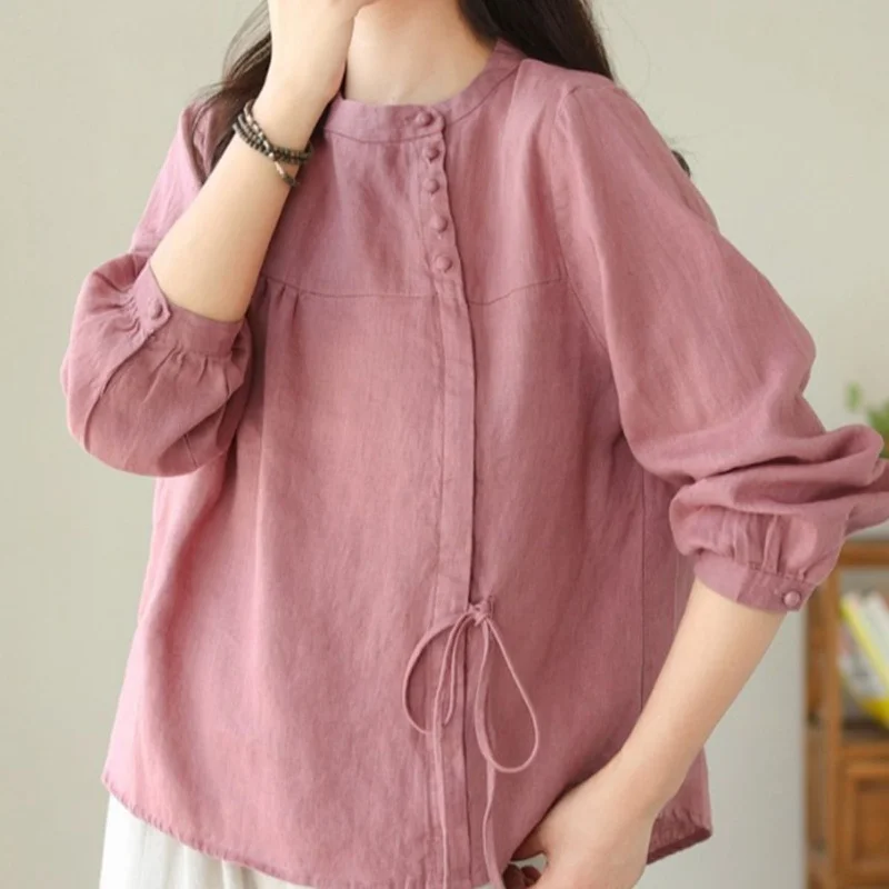 Women's Linen Blouse Stand Collar Lantern Sleeve Drawstring Waist Casual Shirt
Women's Linen Blouse Stand Collar Lantern Sleeve Drawstring Waist Casual Shirt