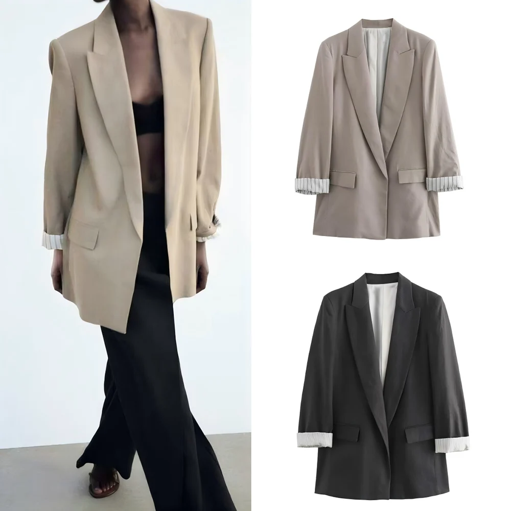 Women's new fashion Rollable Sleeve Design solid loose linen blend open suit jacket retro lapel women's Coat chic top
Women's new fashion Rollable Sleeve Design solid loose linen blend open suit jacket retro lapel women's Coat chic top