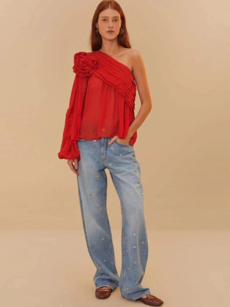 Red Shoulder-baring Shirt Top Asymmetrical 3D Flower Design Slimming Elegant Style Casual Commute Polyester Fiber Long Sleeve
Red Shoulder-baring Shirt Top Asymmetrical 3D Flower Design Slimming Elegant Style Casual Commute Polyester Fiber Long Sleeve