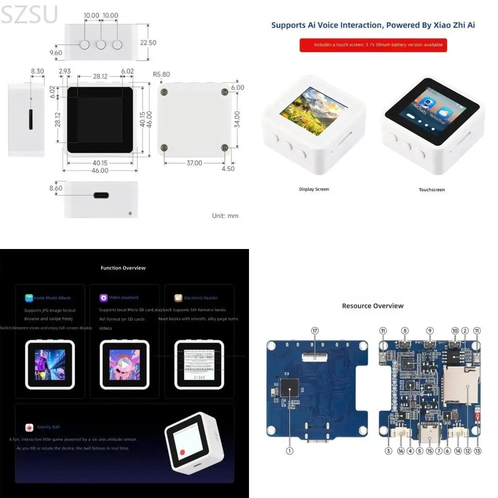 SZSU Bluetooth-compatible Development Board 1.54inch Display 240x240 Programmable Microcontroller for Xiaozhi AI Voice Chat
SZSU Bluetooth-compatible Development Board 1.54inch Display 240x240 Programmable Microcontroller for Xiaozhi AI Voice Chat