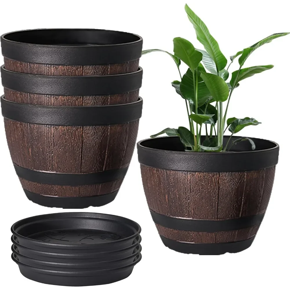 4 Pack 11.3 Inch Plastic Whiskey Barrel Planters With Drainage Holes & Saucer For Garden
4 Pack 11.3 Inch Plastic Whiskey Barrel Planters With Drainage Holes & Saucer For Garden