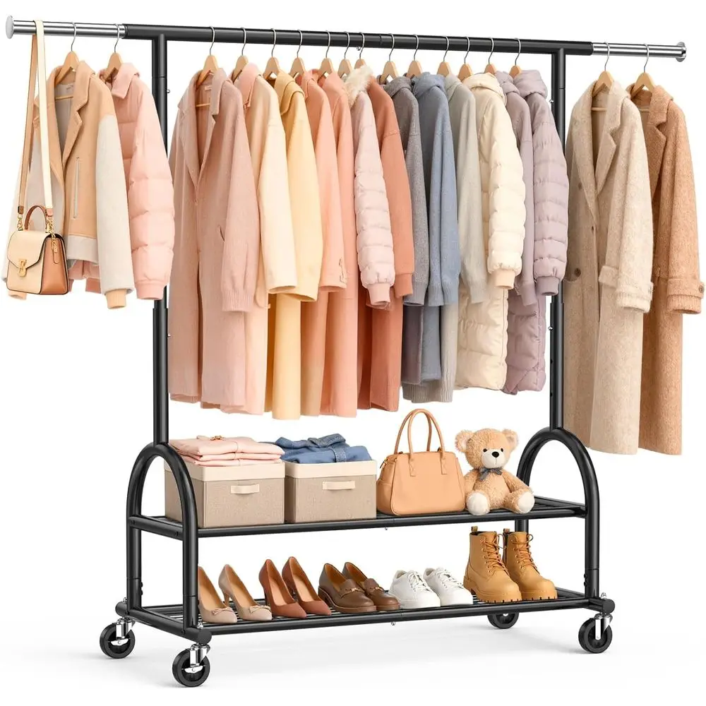 Adjustable Heavy-Duty Rolling Clothes Rack, 556 lbs Capacity, Portable Metal Wardrobe with Shelves and Wheels for Home Laundry,
Adjustable Heavy-Duty Rolling Clothes Rack, 556 lbs Capacity, Portable Metal Wardrobe with Shelves and Wheels for Home Laundry,