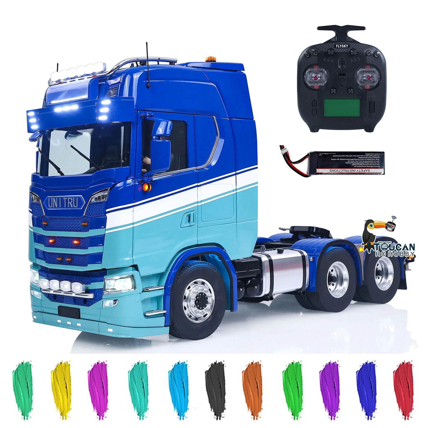 Unitru 06 RTR 770S 1/14 Remote Control Tractor Truck 6X6 Metal Chassis 2Speed Gearbox Smoke Lights Sounds Brushless Motor ESC
Unitru 06 RTR 770S 1/14 Remote Control Tractor Truck 6X6 Metal Chassis 2Speed Gearbox Smoke Lights Sounds Brushless Motor ESC