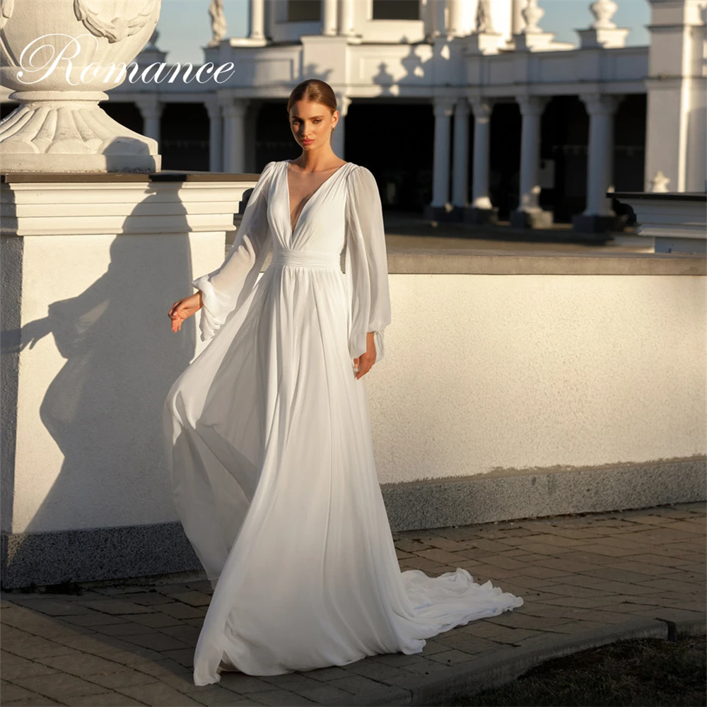 Modern Pleat A-Line Wedding Dresses Women Lantern Sleeve V-Neck Open Back Sweep Train Bridal Gown Vestidos De Novia Customized
Modern Pleat A-Line Wedding Dresses Women Lantern Sleeve V-Neck Open Back Sweep Train Bridal Gown Vestidos De Novia Customized