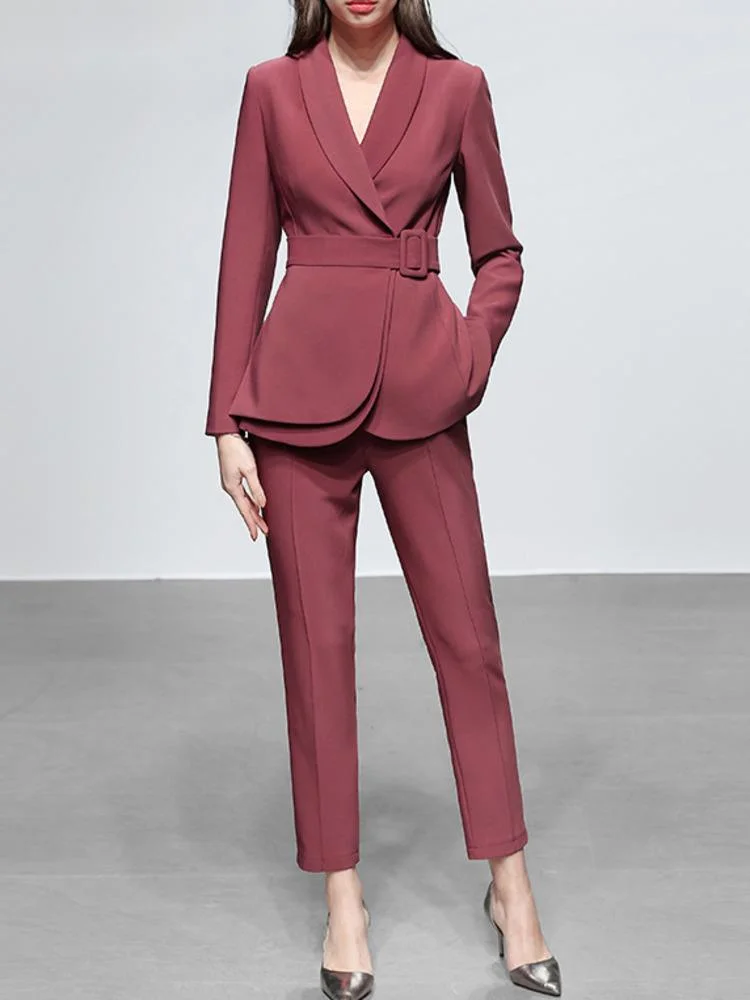 Fashion Women's 2 Pcs Set Shawl Collar Lace Up Belt Waist Solid Color Blzer Long Slim Pants Suit Spring 2023 New O478
Fashion Women's 2 Pcs Set Shawl Collar Lace Up Belt Waist Solid Color Blzer Long Slim Pants Suit Spring 2023 New O478