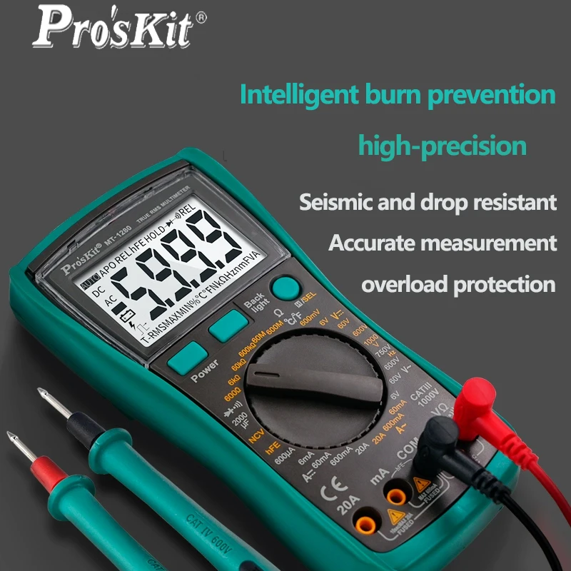 Pro'skit MT-1280D 3 5/6 true RMS Цифровой дисплей с настоящей эффективной стоимостью Высокоточный мультиметр Многофункциональный бытовой электро
Pro'skit MT-1280D 3 5/6 true RMS Цифровой дисплей с настоящей эффективной стоимостью Высокоточный мультиметр Многофункциональный бытовой электро