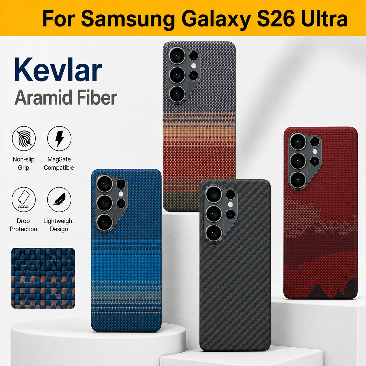 100% Kevlar Aramid Carbon Fiber Case For Samsung Galaxy S26 Ultra With Magsafe Luxury Cover Magnetic Ultra-Thin Phone Back Case
100% Kevlar Aramid Carbon Fiber Case For Samsung Galaxy S26 Ultra With Magsafe Luxury Cover Magnetic Ultra-Thin Phone Back Case