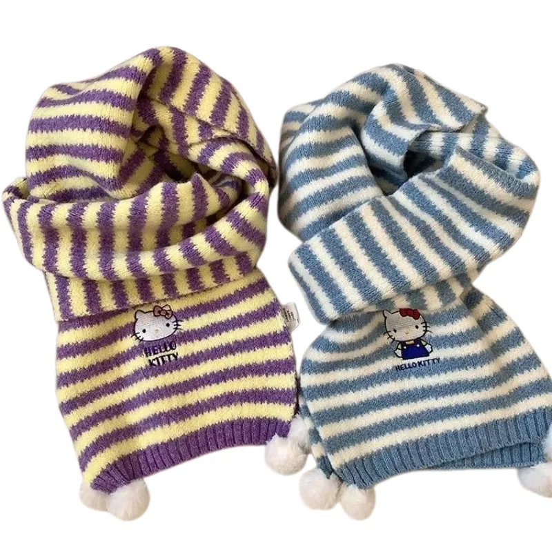 Cartoon Pattern Hello Kitty Striped Knitted Yarn Scarf for Autumn and Winter Students, Cute and Warm Student Scarf Comfortable
Cartoon Pattern Hello Kitty Striped Knitted Yarn Scarf for Autumn and Winter Students, Cute and Warm Student Scarf Comfortable