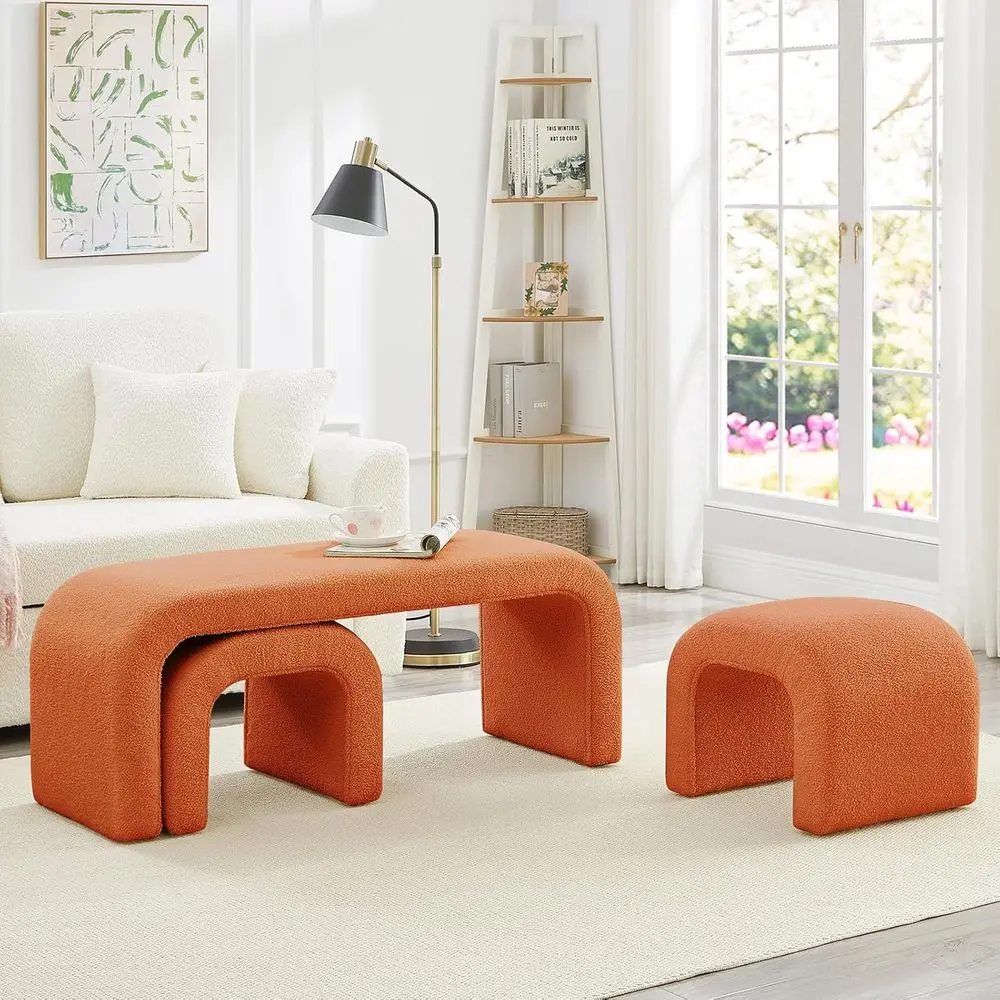 44 Wide Teddy-Inspired Upholstered Ottoman Set with 2 Footrests, Ideal for Entryway, Bedroom, or Living Room in Orange
44 Wide Teddy-Inspired Upholstered Ottoman Set with 2 Footrests, Ideal for Entryway, Bedroom, or Living Room in Orange