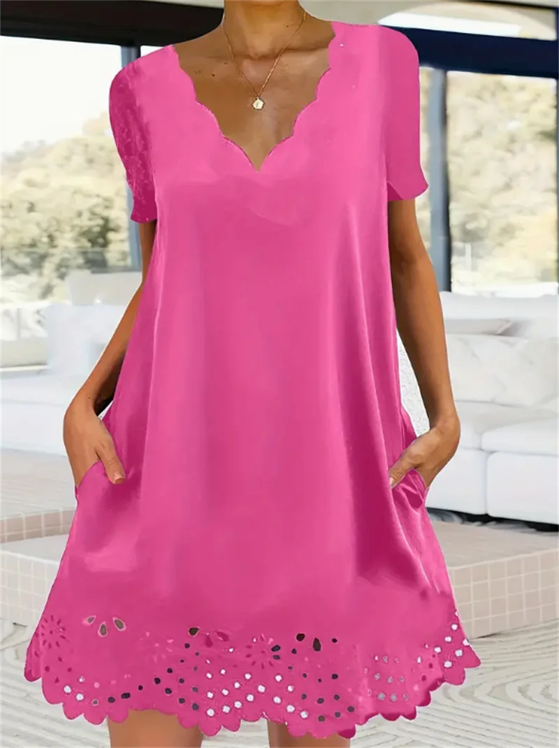 2024 New Cross-border Women's Fashion Casual Loungewear V-neck Hem Hollow Pocket Dresses Ladies Clothes Daily Wear Fashion Dress
2024 New Cross-border Women's Fashion Casual Loungewear V-neck Hem Hollow Pocket Dresses Ladies Clothes Daily Wear Fashion Dress