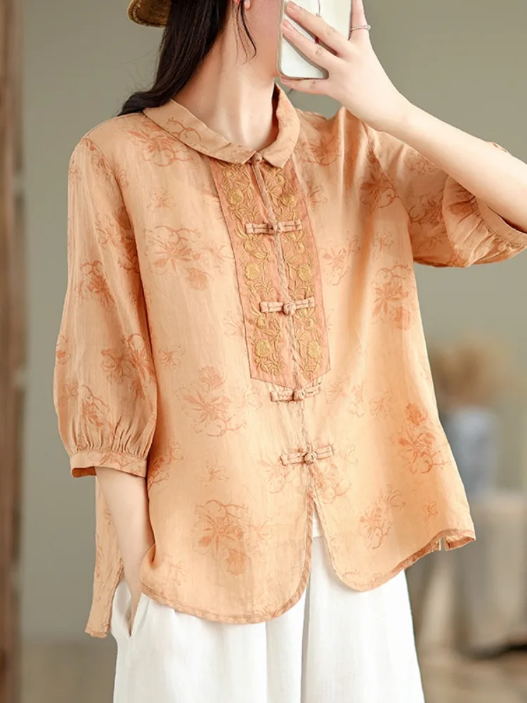 Новая женская блузка из хлопка и льна с вышивкой, в китайском стиле, на пуговицах, с принтом, приталенная, для лета, винтажная, свободного кроя
Новая женская блузка из хлопка и льна с вышивкой, в китайском стиле, на пуговицах, с принтом, приталенная, для лета, винтажная, свободного кроя