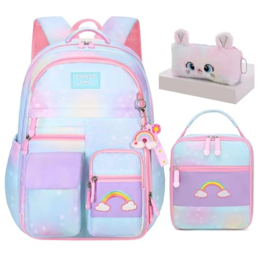 3Pcs Backpack For Girls, Cute Rainbow Student School Backpack With Lunch Bag Pen Bag Set 17.5in
3Pcs Backpack For Girls, Cute Rainbow Student School Backpack With Lunch Bag Pen Bag Set 17.5in