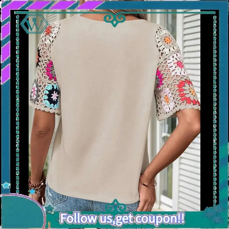 Premium Womens Shirts Floral Crochet Short Sleeve Crewneck Shirt Casual Pullover Blouse Summer Tops
Premium Womens Shirts Floral Crochet Short Sleeve Crewneck Shirt Casual Pullover Blouse Summer Tops