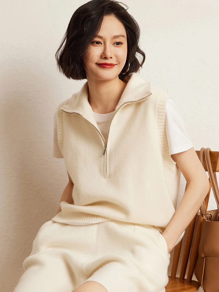 M.Chic Women's Autumn Winter 100% Cashmere Half-zipper Sleeveless Sweater Waistcoat Simple Grace Casual Knitwear Thick Pullover
M.Chic Women's Autumn Winter 100% Cashmere Half-zipper Sleeveless Sweater Waistcoat Simple Grace Casual Knitwear Thick Pullover