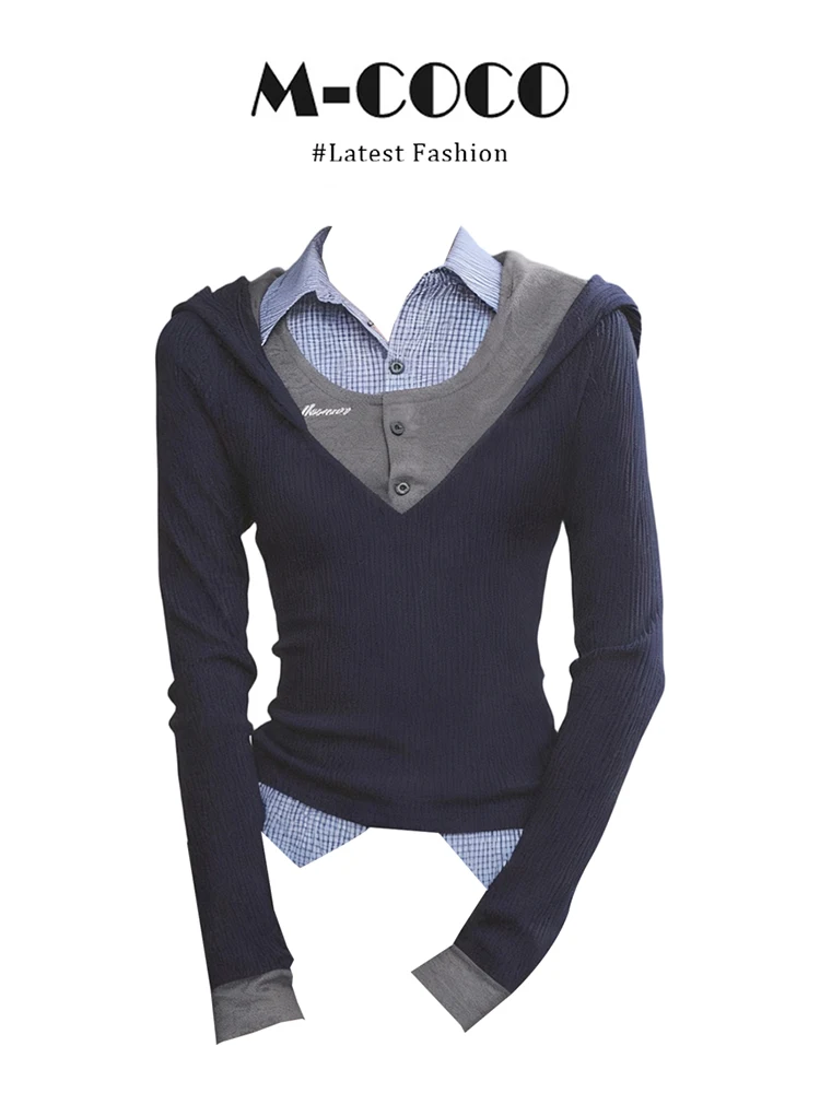 Marie American Style Long Sleeve Shirt Knitted T-Shirt Women's Autumn Top Plaid Pattern Fake Three-Piece Design
Marie American Style Long Sleeve Shirt Knitted T-Shirt Women's Autumn Top Plaid Pattern Fake Three-Piece Design