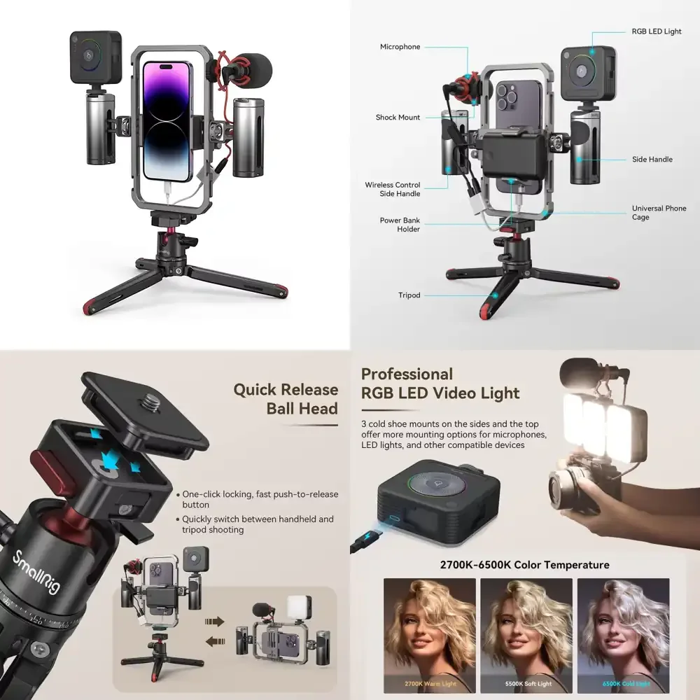 SmallRig All-in-One Video Kit Ultra Aluminum Phone Video Rig Kit W/Quick Release Tripod Wireless Control Handles RGB Light
SmallRig All-in-One Video Kit Ultra Aluminum Phone Video Rig Kit W/Quick Release Tripod Wireless Control Handles RGB Light