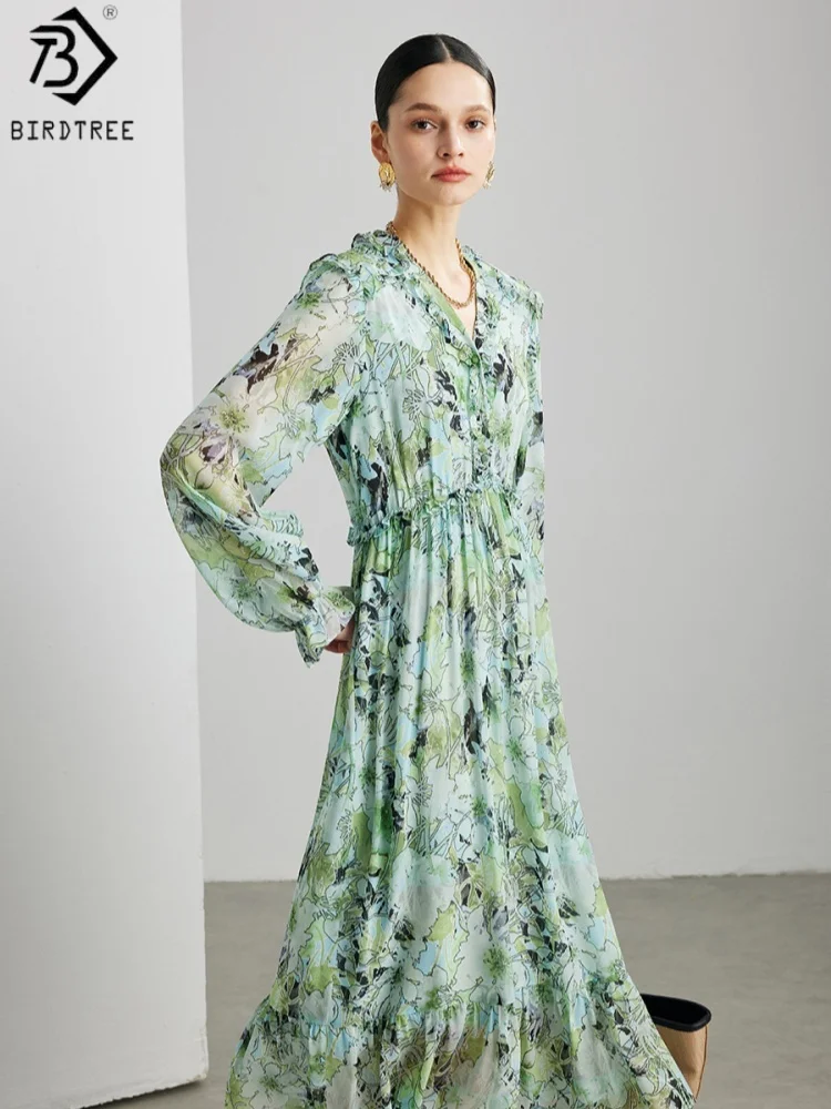BirdTree, 100% Silk Printed Dress, Full Sleeve V-neck, Women Georgette Double Layer Dresses, Cinched Waist, 2026 New D63033JF
BirdTree, 100% Silk Printed Dress, Full Sleeve V-neck, Women Georgette Double Layer Dresses, Cinched Waist, 2026 New D63033JF