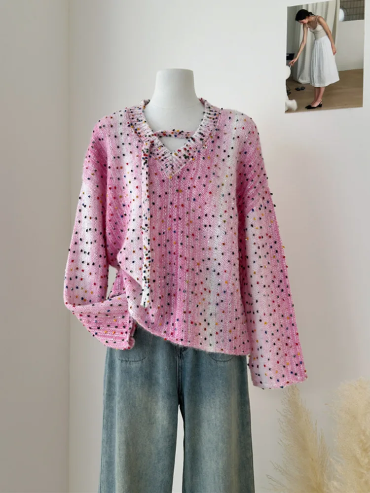 Multicolor Polka Dot Knitting V-neck Sweater Female 2025 Autumn Winter New Oversized Loose Casual Korean Versatile Pullovers Top
Multicolor Polka Dot Knitting V-neck Sweater Female 2025 Autumn Winter New Oversized Loose Casual Korean Versatile Pullovers Top