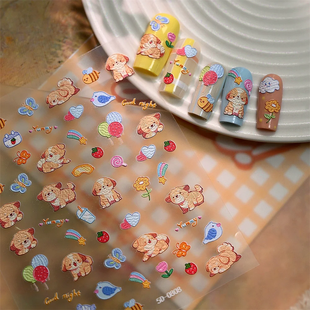 Cute Dog Embroidery Nail Stickers 3D Cartoon Puppy Nail Decals with Butterfly Bee Flower Design Self-Adhesive DIY Manicure Decor
Cute Dog Embroidery Nail Stickers 3D Cartoon Puppy Nail Decals with Butterfly Bee Flower Design Self-Adhesive DIY Manicure Decor