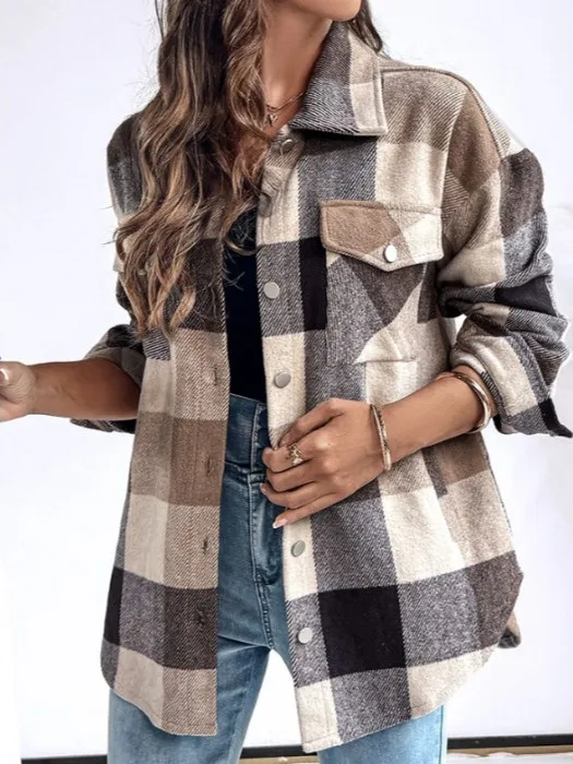 Autumn Winter Thickened Long Sleeve Shirt Women's OL Commute Fashion Checkered Collar Single Button Top Straight Cut Polyeste...
Autumn Winter Thickened Long Sleeve Shirt Women's OL Commute Fashion Checkered Collar Single Button Top Straight Cut Polyeste...