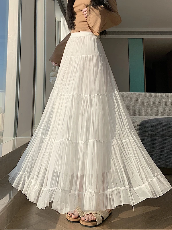 White High Waist A-Line Skirt Korean Sle Spring New Women's Faion Sensation Beautiful f-length Skirt with Fulln
White High Waist A-Line Skirt Korean Sle Spring New Women's Faion Sensation Beautiful f-length Skirt with Fulln