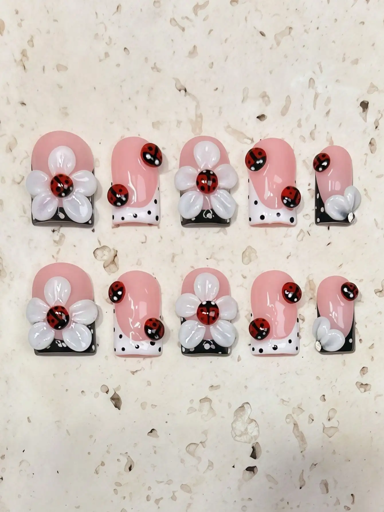 10pcs Handmade Square Short Nail Stickers, Y2K Cute Style Short Square French Manicure Nail Stickers, Nude Pink Polka Dot French Manicure Nail Stickers, 3D White Flower Decor Nail Stickers
10pcs Handmade Square Short Nail Stickers, Y2K Cute Style Short Square French Manicure Nail Stickers, Nude Pink Polka Dot French Manicure Nail Stickers, 3D White Flower Decor Nail Stickers