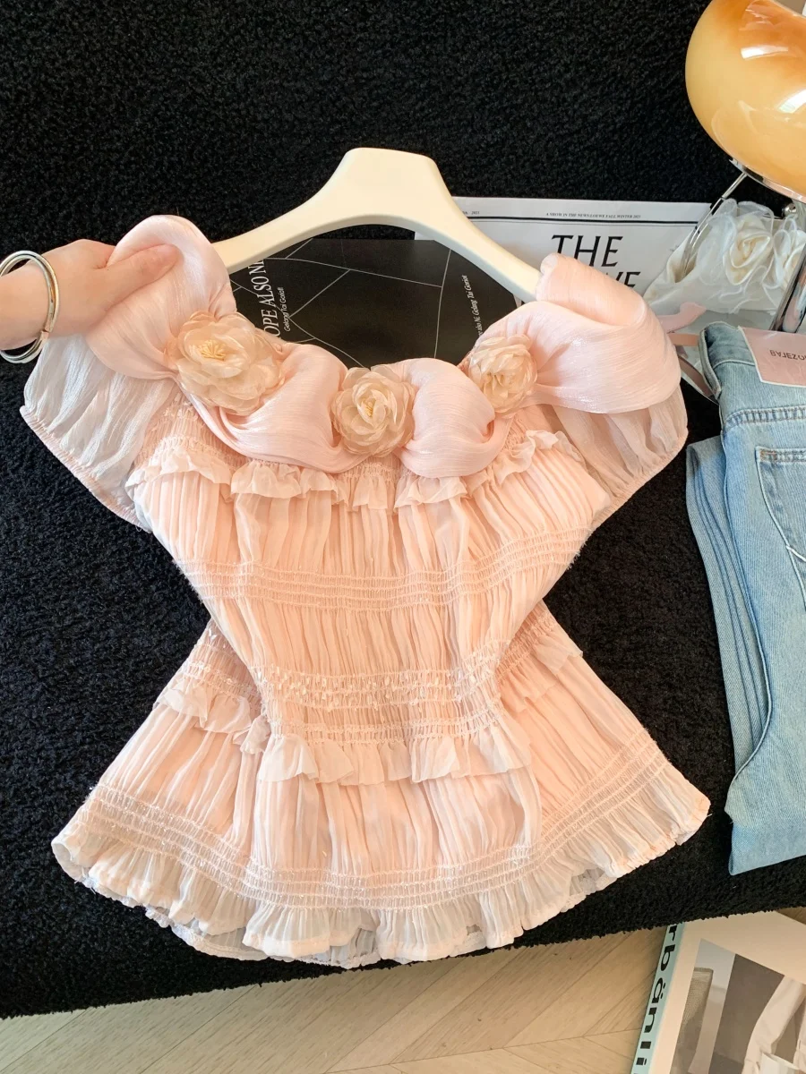 Pink One-Shoulder Floral Embroidery Chiffon Top Women's Summer New Style Popular Design 3D Flower Shoulder Bared Fashionable ...
Pink One-Shoulder Floral Embroidery Chiffon Top Women's Summer New Style Popular Design 3D Flower Shoulder Bared Fashionable ...