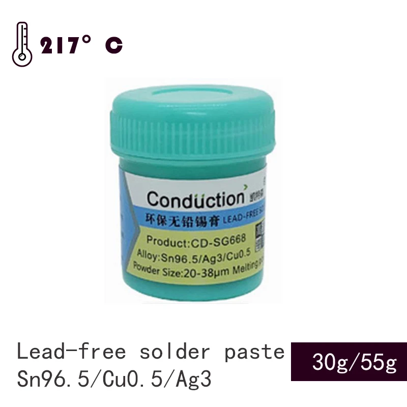 High temperature Lead-Free Tin solder paste 217℃ for soldering PCB IC SMD Weldng Flux Phone Repair Welding paste 30/55g
High temperature Lead-Free Tin solder paste 217℃ for soldering PCB IC SMD Weldng Flux Phone Repair Welding paste 30/55g