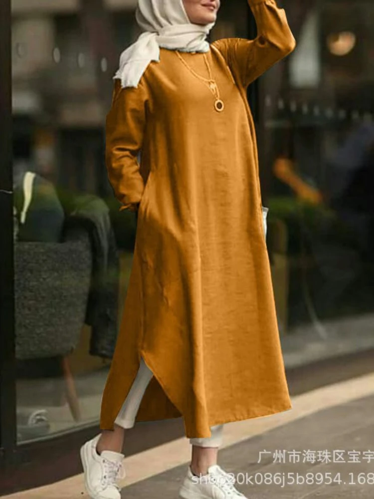 Vintage Ramadan Muslim Women's Long Top Dress Abaya Split Midi Dress Full Sleeve Vestidos Female Solid Pockets Robe Abayas 2021
Vintage Ramadan Muslim Women's Long Top Dress Abaya Split Midi Dress Full Sleeve Vestidos Female Solid Pockets Robe Abayas 2021