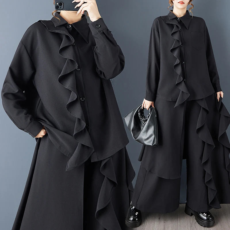 Spring Autumn New Style Dark Wind Irregular Single Button Shirt Fashion Blouse Slimming Wide Leg Pants Black Women's Clothing
Spring Autumn New Style Dark Wind Irregular Single Button Shirt Fashion Blouse Slimming Wide Leg Pants Black Women's Clothing